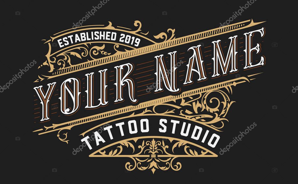 Tattoo logo template with vintage ornaments. Layered