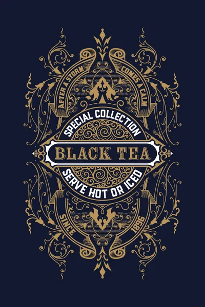 Etiqueta de té negro. Estilo Vintrage — Vector de stock