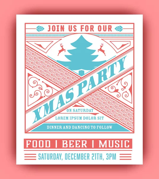 Christmas party flyer retro typography and ornament decoration. — Stock Vector