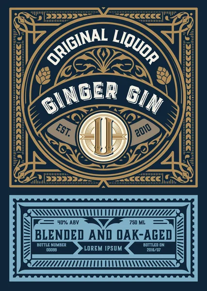 Antiek label met gin liquor design — Stockvector
