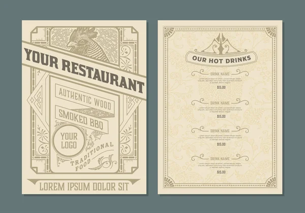 Vintage template voor restaurant menu ontwerp. Vectorgelaagd. — Stockvector