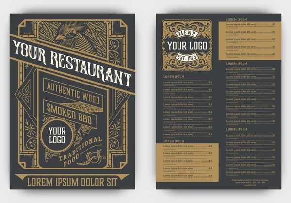 Modelo retro para design de menu de restaurante. Vector em camadas . —  Vetores de Stock