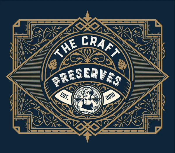 Vintage Preserves label met Chef illustratie — Stockvector