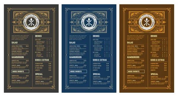 Menu design sjabloon met restaurant vintage logo vector brochure — Stockvector