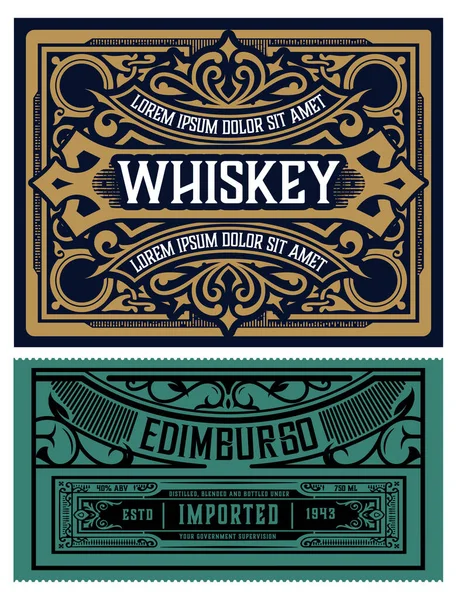 Design de etiqueta antiga para Whiskey and Wine label, banner de restaurante, etiqueta de cerveja. Ilustração vetorial — Vetor de Stock