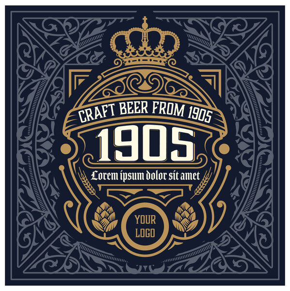 Дизайн винтажной этикетки пива с хмелем. Векторная иллюстрация.