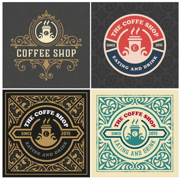 Conjunto Logo Vintage Vintage Etiquetas Para Restaurante Café Vector Camadas —  Vetores de Stock