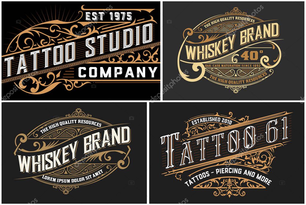 Set of 4 Vintage Logos organized by layers