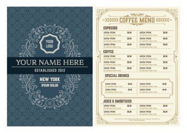 Restoran menü şablonu. Eski tarz. Vektör katmanlı