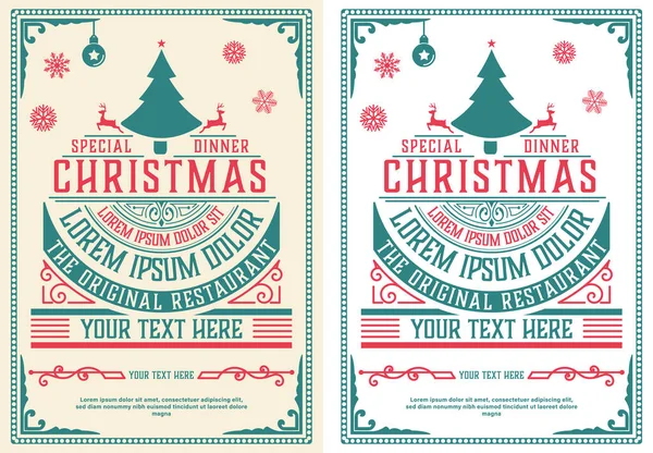 Kerstfeest Flyer Retro Typografie Ornament Decoratie Kerstvakantie Uitnodiging Poster Ontwerp — Stockvector