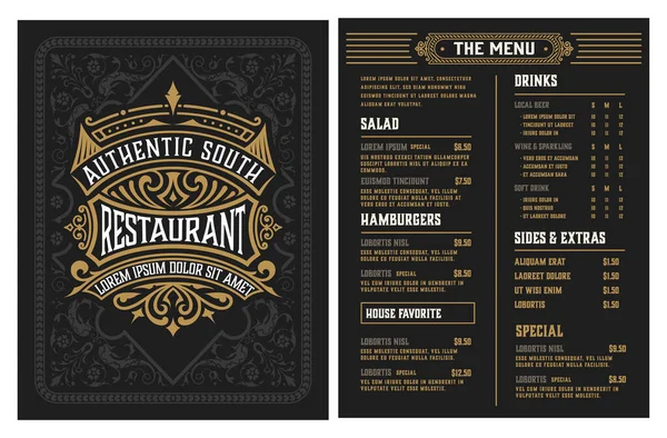 餐厅菜单模板 复古风格 矢量分层 — 图库矢量图片