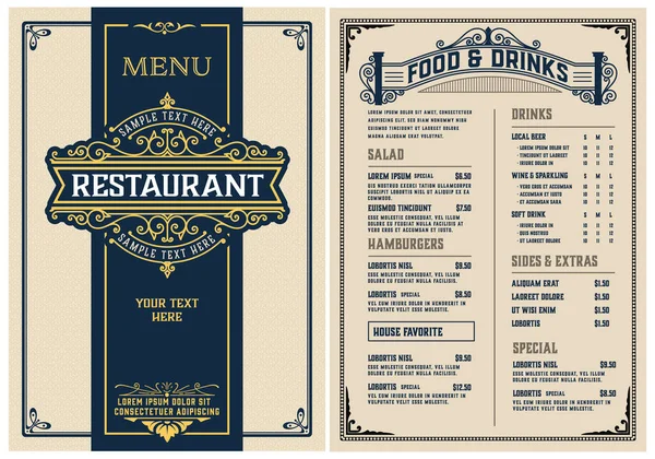 Modèle Menu Restaurant Style Vintage Vecteur Stratifié — Image vectorielle