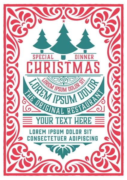 Invito Alla Festa Natale Retrò Feste Volantino Poster Design Vettore — Vettoriale Stock
