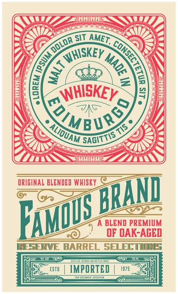 Oud Label Ontwerp Voor Whiskey Wine Label Restaurant Banner Bier — Stockvector