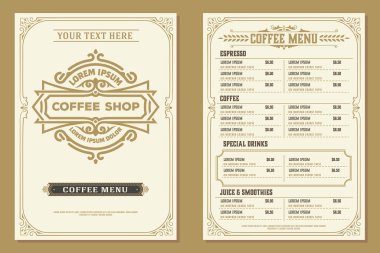 Restoran menü şablonu. Eski tarz. Vektör katmanlı