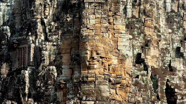 Cara Piedra Del Castillo Bayon Khmer Antiguo Angkor Wat Siem — Foto de Stock
