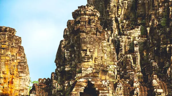 Das Steinerne Gesicht Der Bajonburg Khmer Ancient Angkor Wat Siem — Stockfoto