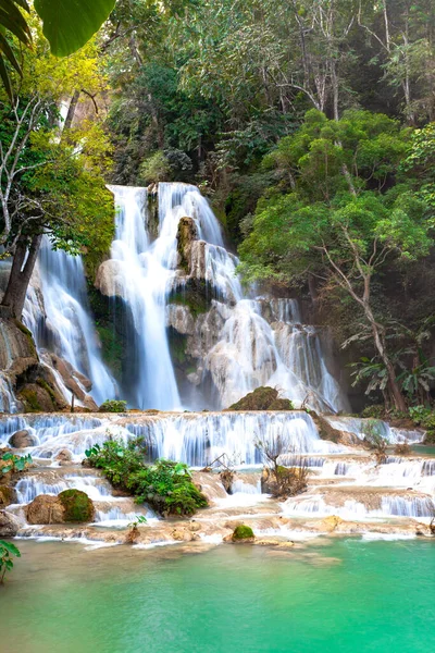 Kuang Waterfall Most Popular Tourist Attractions Lungprabang Lao Long Exposure — Stock Photo, Image