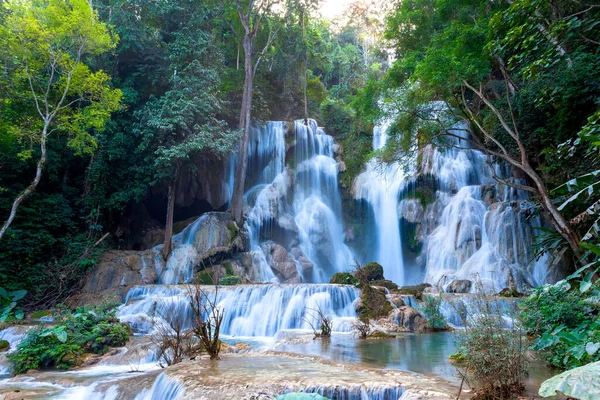 Kuang Waterfall Most Popular Tourist Attractions Lungprabang Lao Long Exposur — Stock Photo, Image