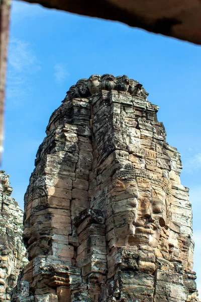 Caras Piedra Antiguas Del Templo Bayon Angkor Camboya — Foto de Stock
