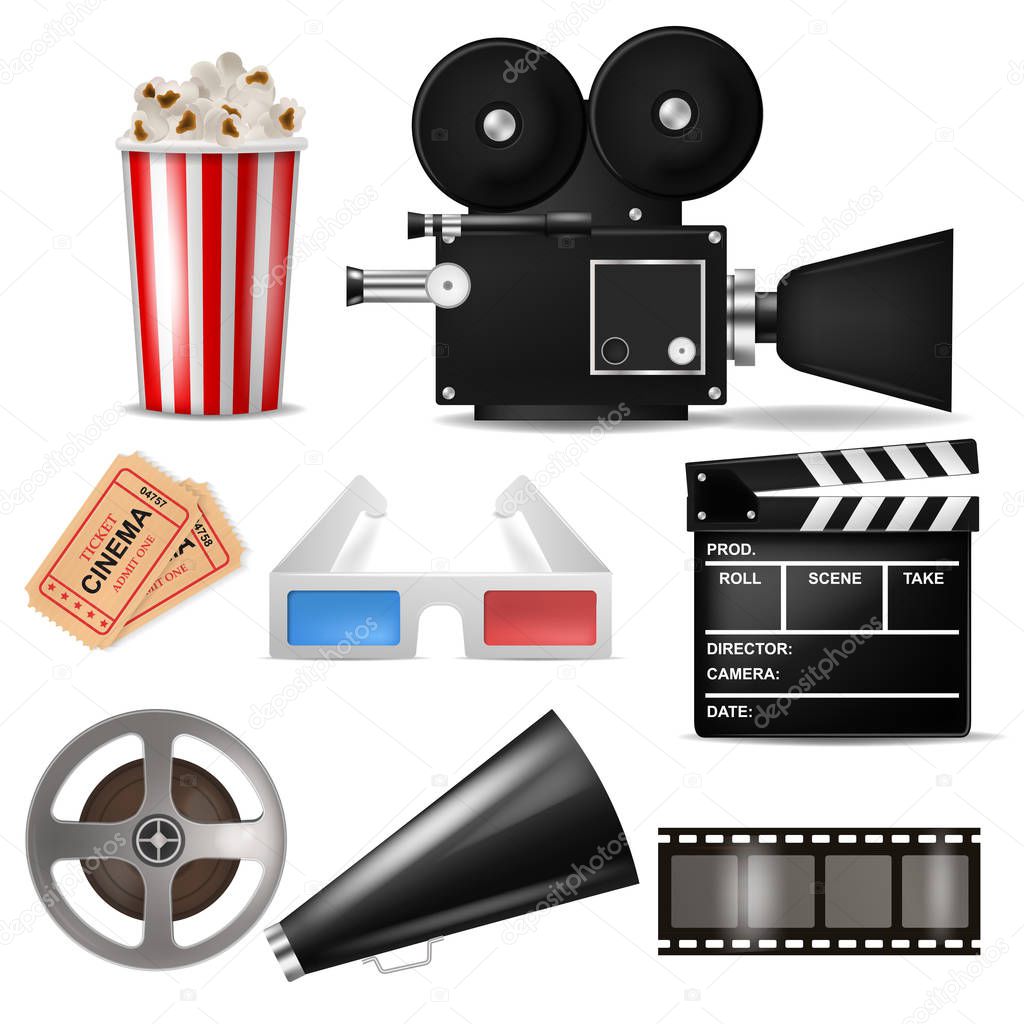 Realistic 3D cinema film industry objects set