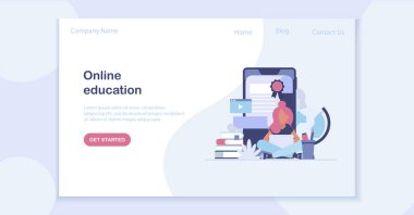 Açılış sayfası şablonu vektör e-eğitim, online eğitim kavramının 
