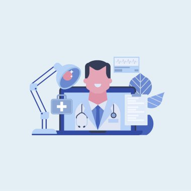 Profesyonel doktor düz vektör konsepti ile online tıbbi konsültasyon.