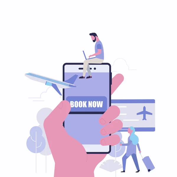 Smartphone ve insanlar vectr düz konsepti ile online bilet satın alma