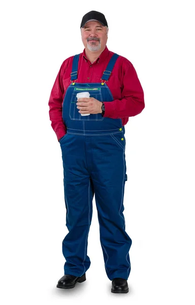 Agricultor Confiante Relaxado Jardineiro Trabalhador Com Mão Bolso Segurando Café — Fotografia de Stock