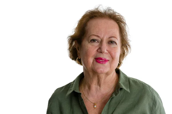 Retrato Mujer Mayor Sonriente Sobre Fondo Blanco —  Fotos de Stock