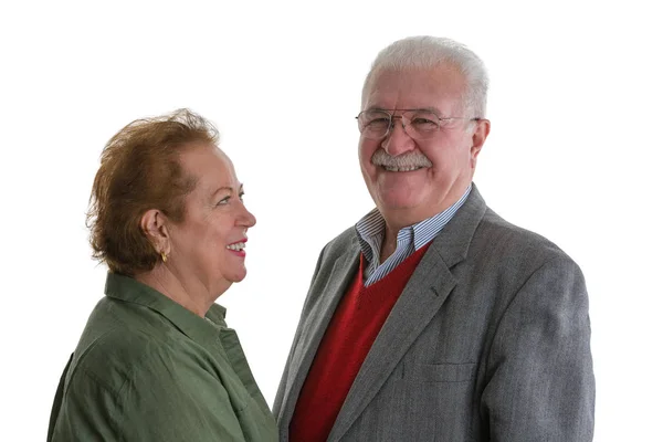 Portrét Veselý Senior Ženy Při Pohledu Usmívající Starší Muž Proti — Stock fotografie