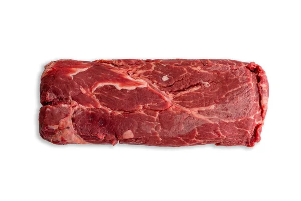 Single Uncooked Slab Marbled Red Meat Centered Completely White Background — Stock Photo, Image