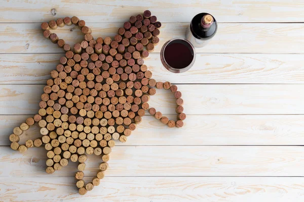 Turtle Made Corks Wine Bottle Bright Wooden Background — Stock Photo, Image