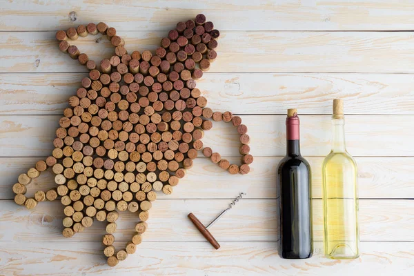 Two Unlabelled Wine Bottles Red White Corkscrew Shape Marine Turtle — Stock Photo, Image