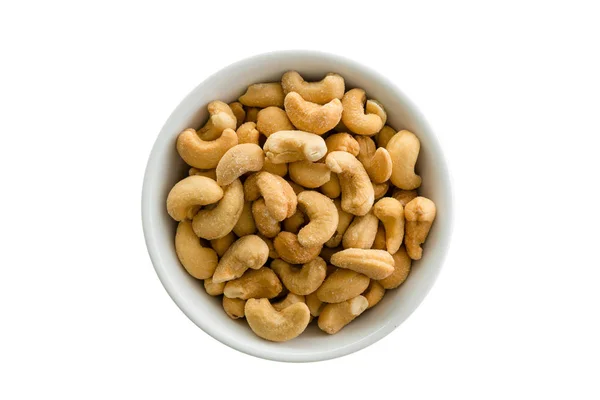 Bowl Full Crunchy Fresh Roasted Shelled Cashew Nuts Viewed Isolated — Stock Photo, Image