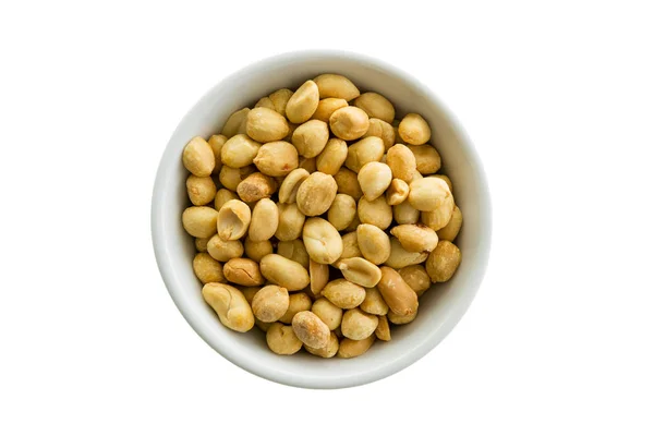 Bowl Fresh Roasted Shelled Peanuts Isolated White Viewed Top Generic — Stock Photo, Image