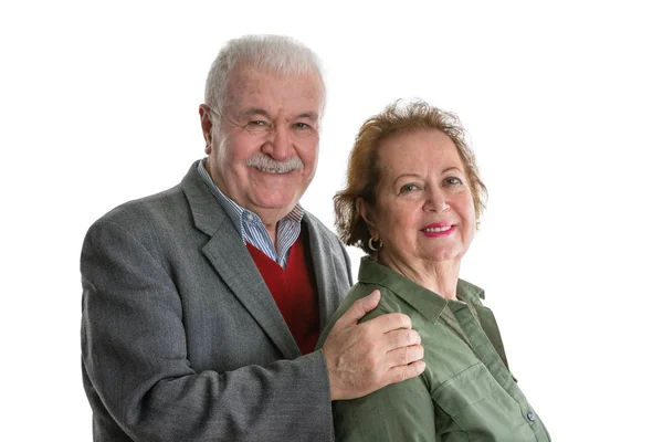 Vriendelijk Zoek Senior Paar Portret Geïsoleerd Een Witte Achtergrond Waar — Stockfoto