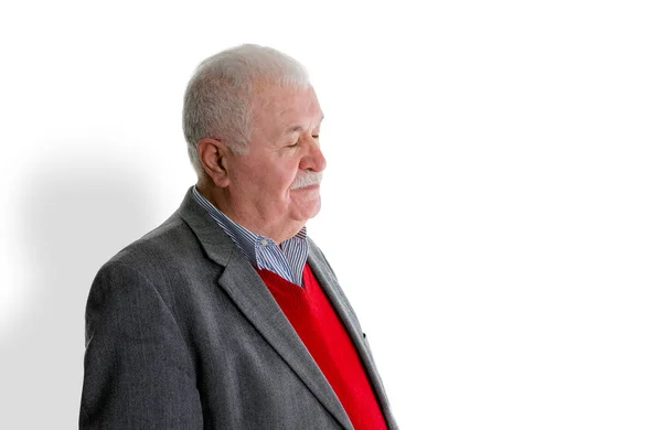 Tired Exhausted Senior Man White Background Standing His Eyes Closed — Stock Photo, Image