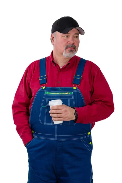 Trabajador Reflexivo Agricultor Los Calabozos Mezclilla Gorra Pie Mirando Hacia — Foto de Stock