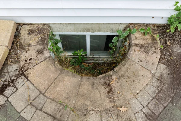 Verlassenes Fenster Keller Eines Hauses Von Oben Betrachtet Zeigt Eindringendes — Stockfoto