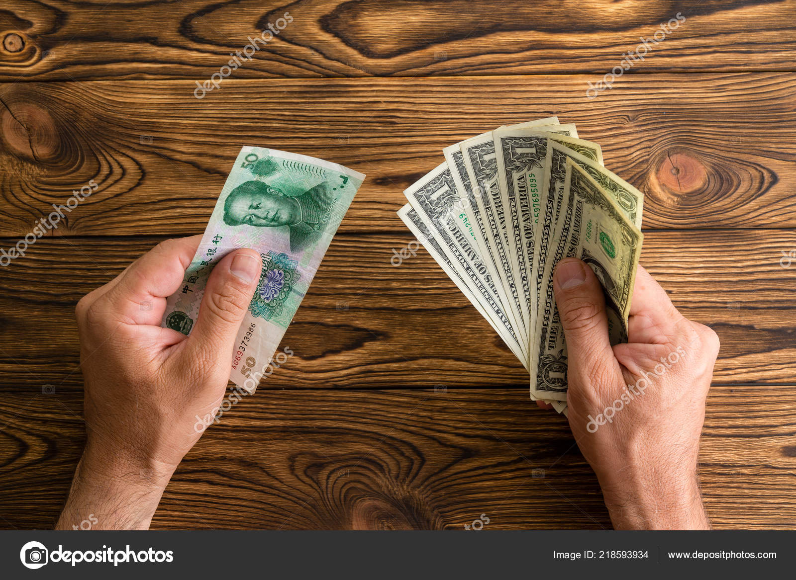 Man Holding Chinese Yuan Fanned Fistful United States Dollars His — Stock  Editorial Photo © oocoskun #218593934