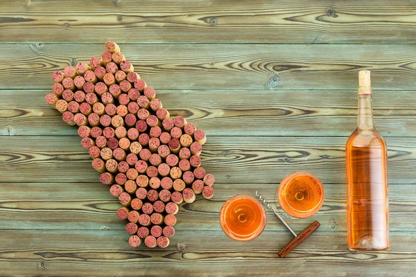 Garrafa Copos Vinho Saca Rolhas Com Mapa Vale Napa Formado — Fotografia de Stock