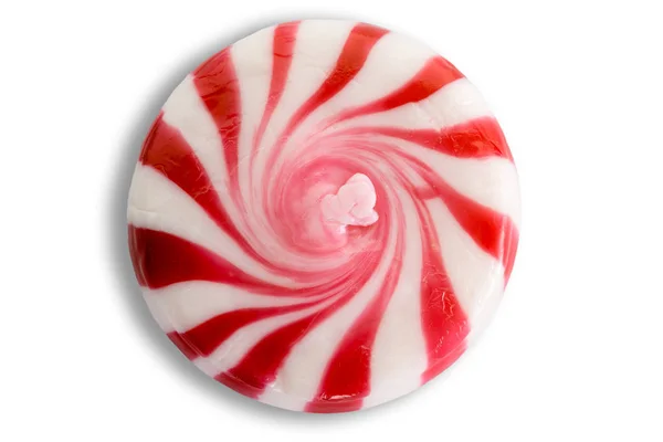 Single Starlight Peppermint Candy Red White Spiral Pattern Close Macro — Stock Photo, Image