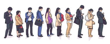 Illustration of people standing waiting in registration shopping public transport line clipart
