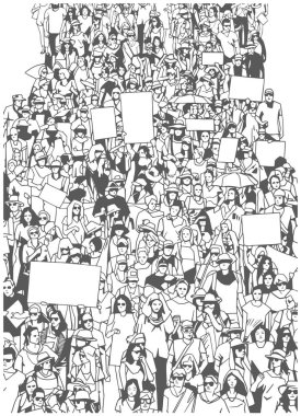 Boş işaretleri afiş ile kalabalık protesto gösteri gösteren resim