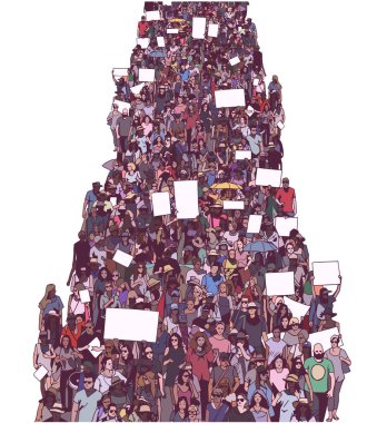 Boş işaretleri afiş ile kalabalık protesto gösteri gösteren resim