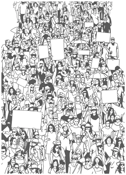 空白の看板バナー大群衆抗議デモのイラスト — ストックベクタ