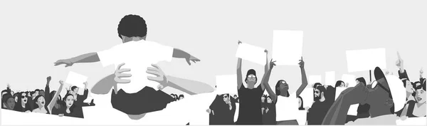 Ilustración Protesta Pacífica Con Niños Estudiantes Sosteniendo Carteles Pancartas Blanco — Vector de stock