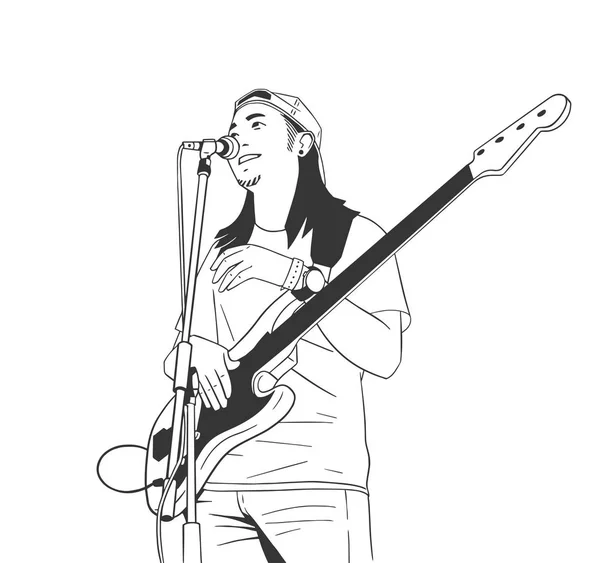 Ilustración Joven Tocando Guitarra Directo Escenario — Vector de stock