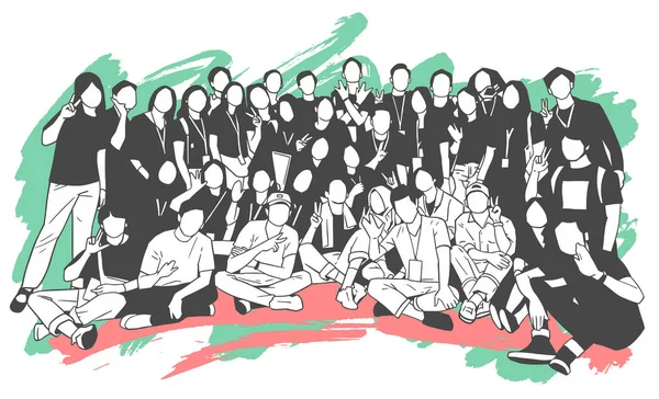 Ілюстрація Молодих Людей Друзів Однокласників Студентів Колег Сімейних Позувань Групової — стоковий вектор